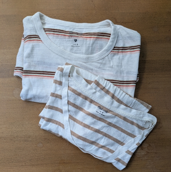 2 Madewell Striped Tshirts Top Brown White Scoop & Crew Neck Short Sleev… - Picture 2 of 9